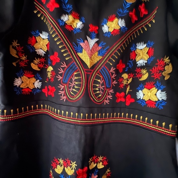 Lai Meng Five Cats Black Embroidered Flare Dress Zip Round Neck 3/4 Sleeve Large - Picture 5 of 11